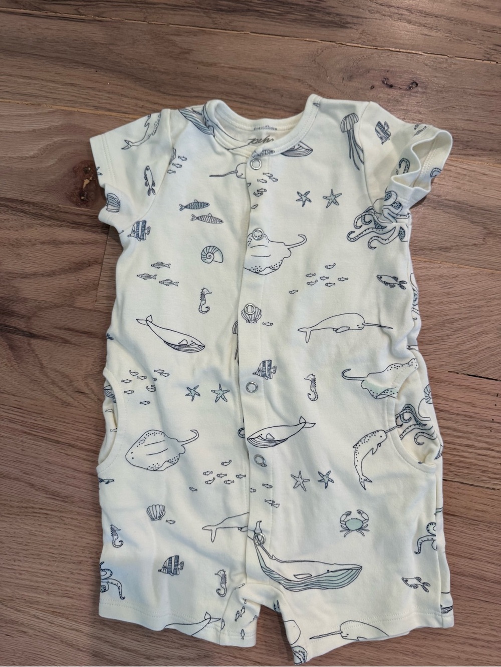 Baby One-Piece Romper with Navy Ocean Creatures